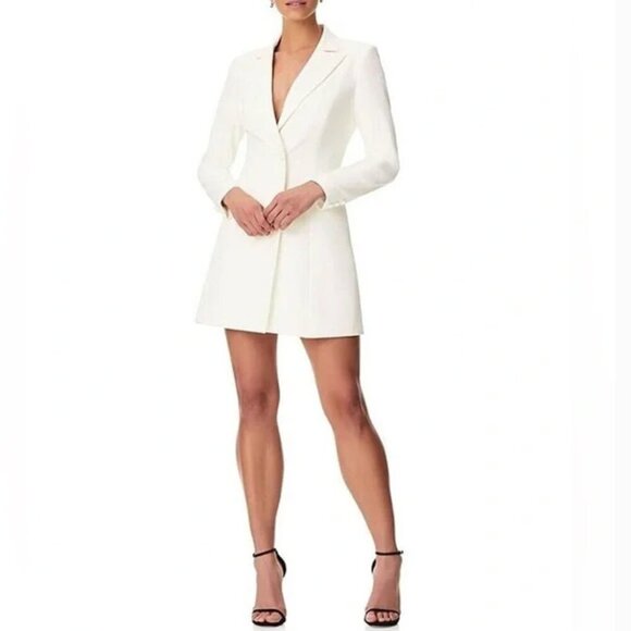 Aidan Mattox White Tuxedo Blazer Mini Dress Formal Bridal Career Size 8 - Picture 2 of 7